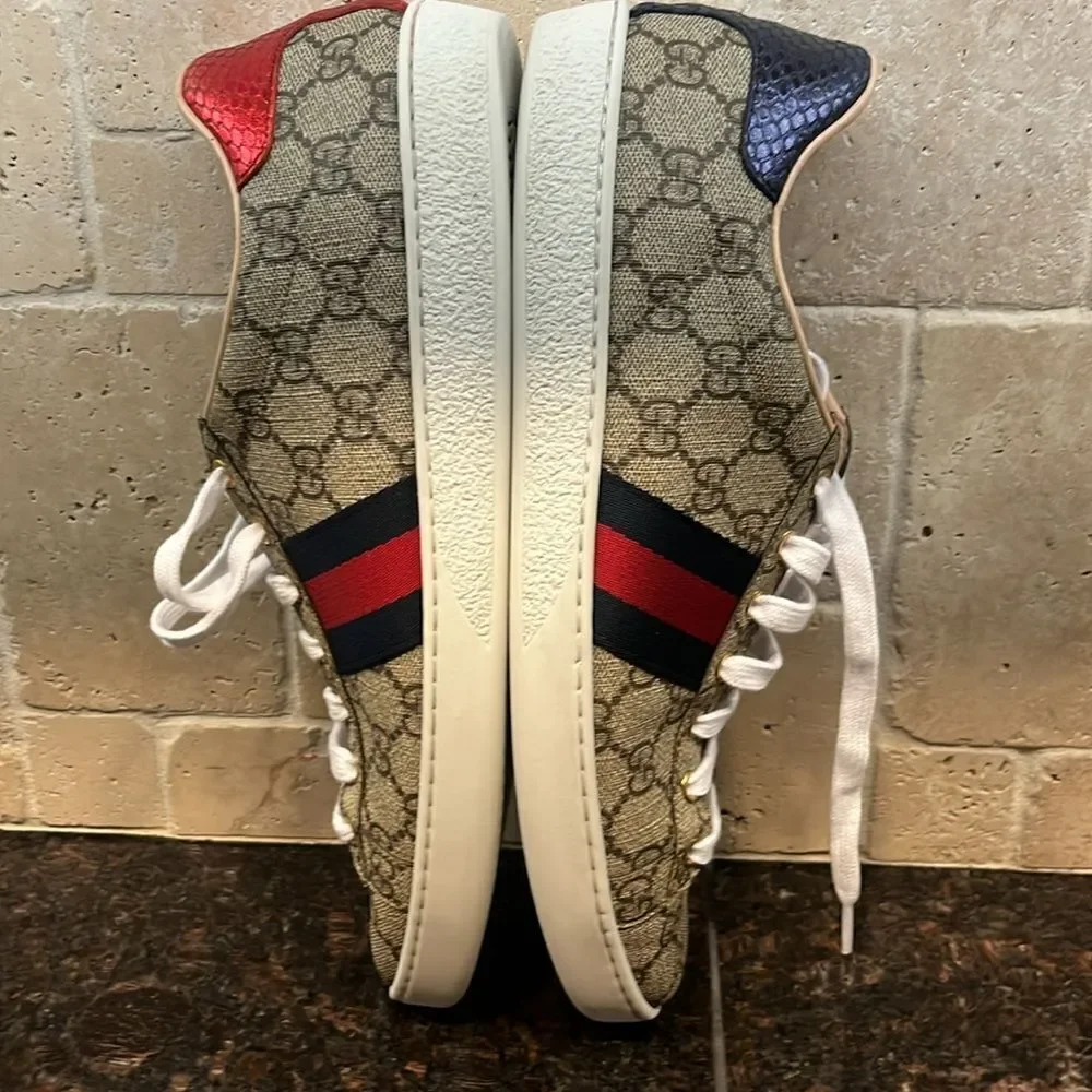 Gucci Men's Monogram Low Top Leather Trim Sneakers size 41.5 Nordstroms